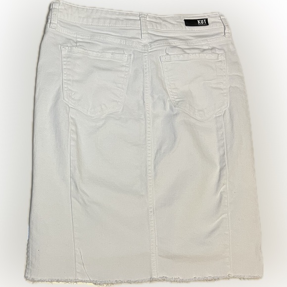 KUT Connie Step Raw Hem Stretch Cotton Skirt Size 4 White Mildly Distressed - Picture 6 of 13